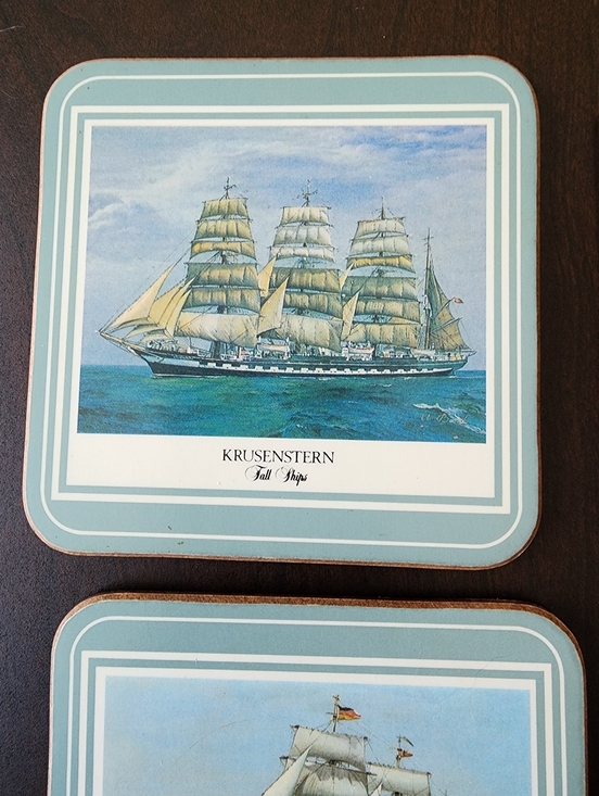 Vintage Set of 6 Pimpernel Eagl “Tall Ships” Coasters Cork back England In Box - Picture 7 of 10